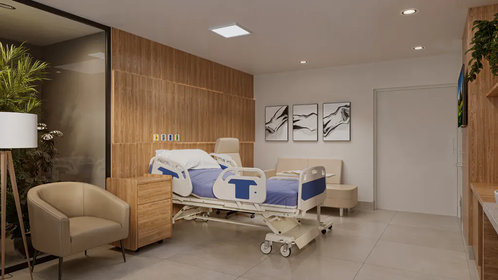 Projeção de quarto de internação do Hospital Raja