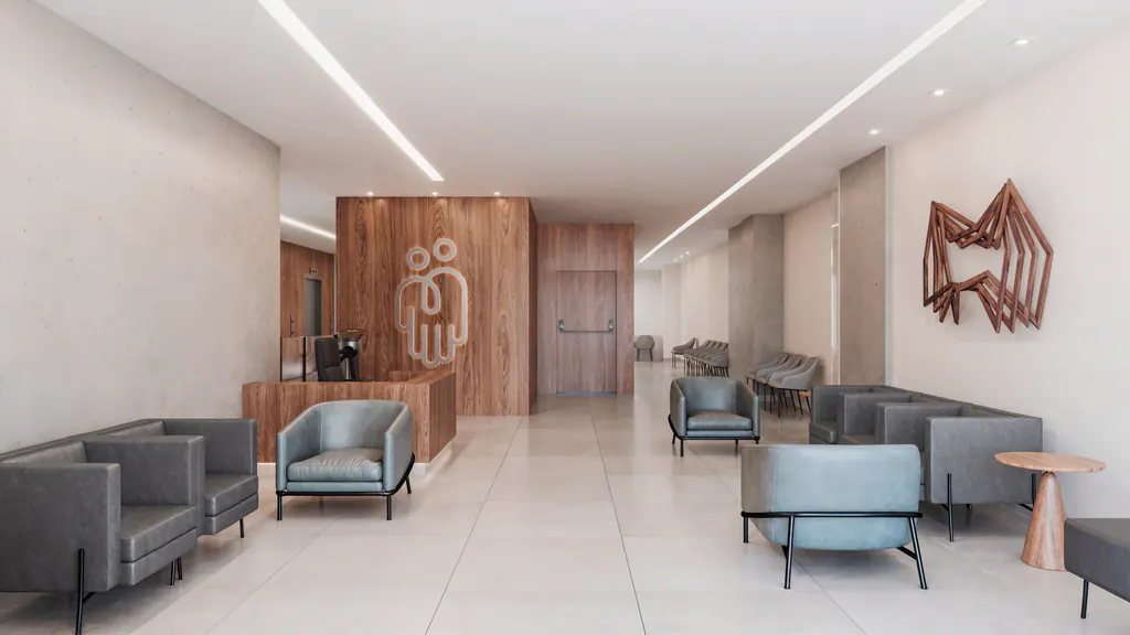 Projeção da recepção do Hospital Raja